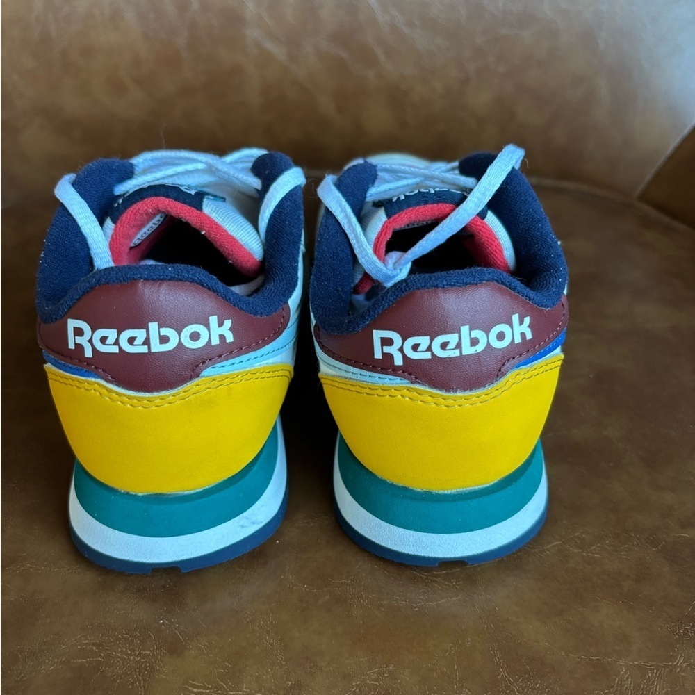 Reebok classic leather kids youth size 4 white yellow blue retro sneakers - Picture 6 of 8